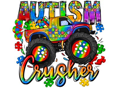 Autism Crusher Truck DTF (direct to film) Transfer