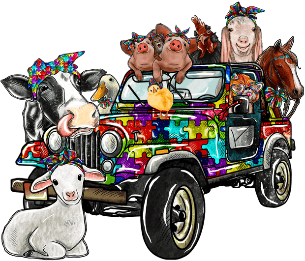 Autism Jeep with Animals Direct to Film DTF Transfer - Twisted Image Transfers