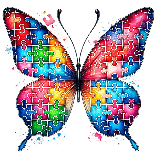 Autism Puzzle Pieces Butterly of Many Colors DTF (direct to film) Transfer
