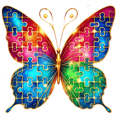 Autism Puzzle Pieces Colorful Butterfly DTF (direct to film) Transfer