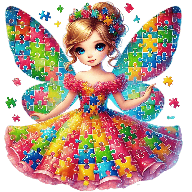 Autism Puzzle Pieces Fairy With Blue Eyes DTF (direct to film) Transfer