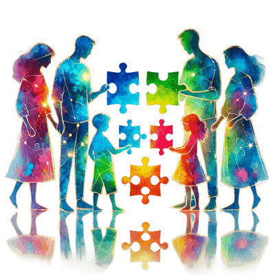 Autism Puzzle Pieces Four Adults With Kids DTF (direct to film) Transfer