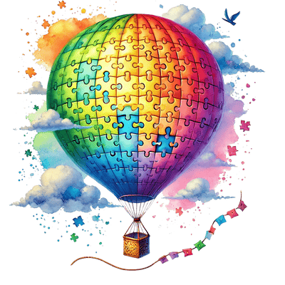 Autism Puzzle Pieces Hot Air Balloon DTF (direct to film) Transfer