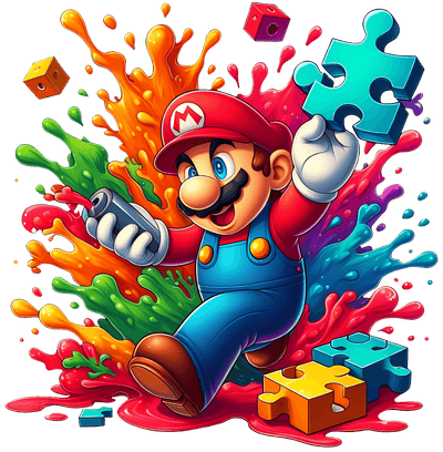 Autism Puzzle Pieces Mario Holding a Piece DTF (direct to film) Transfer