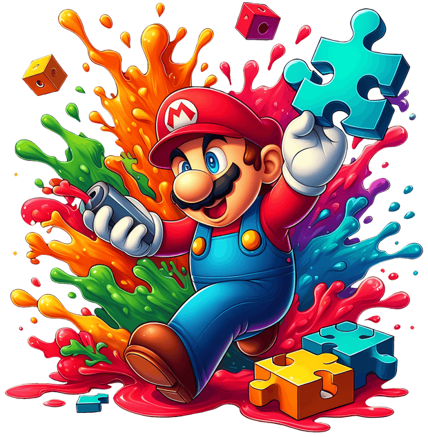 Autism Puzzle Pieces Mario Holding a Piece DTF (direct to film) Transfer