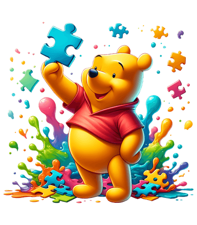 Autism Puzzle Pieces Pooh Holding Blue Piece DTF (direct to film) Transfer