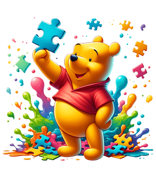 Autism Puzzle Pieces Pooh Holding Blue Piece DTF (direct to film) Transfer