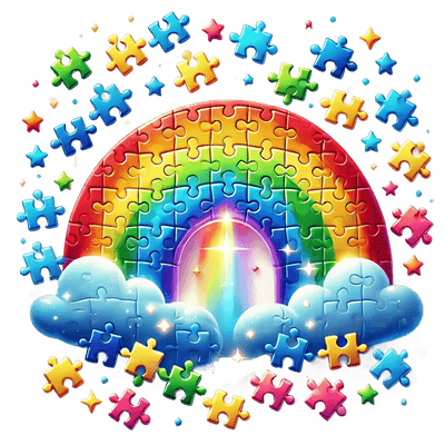 Autism Puzzle Pieces Rainbow & Clouds DTF (direct to film) Transfer