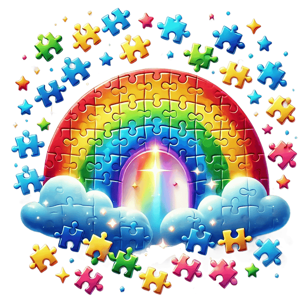 Autism Puzzle Pieces Rainbow & Clouds DTF (direct to film) Transfer