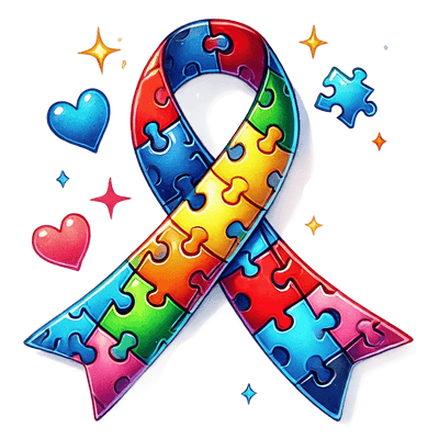 Autism Puzzle Pieces Ribbon With Two Hearts DTF (direct to film) Transfer