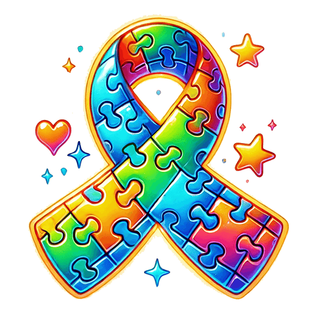 Autism Puzzle Pieces Ribbon of Colors DTF (direct to film) Transfer