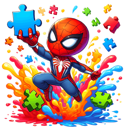 Autism Puzzle Pieces Spiderman Holding Blue Piece DTF (direct to film) Transfer