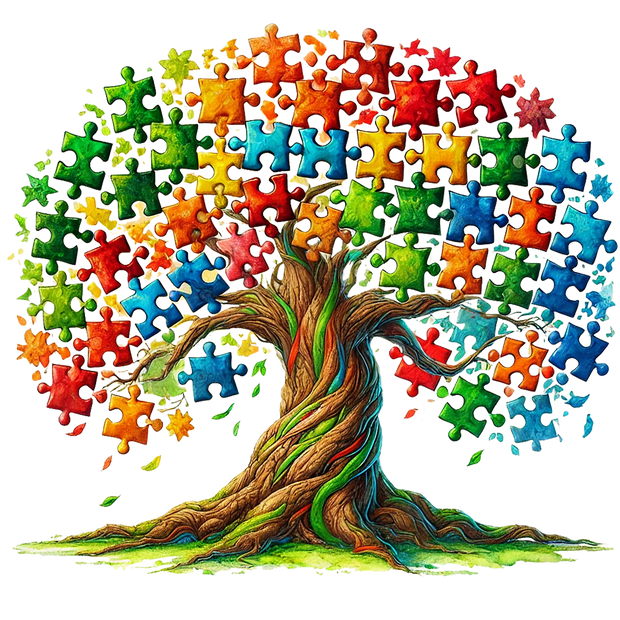 Autism Puzzle Pieces Tree With Colorful Trunk DTF (direct to film ...