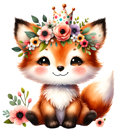 BABY FOX WITH PARTY HAT CLIPART DTF (direct-to-film) Transfer