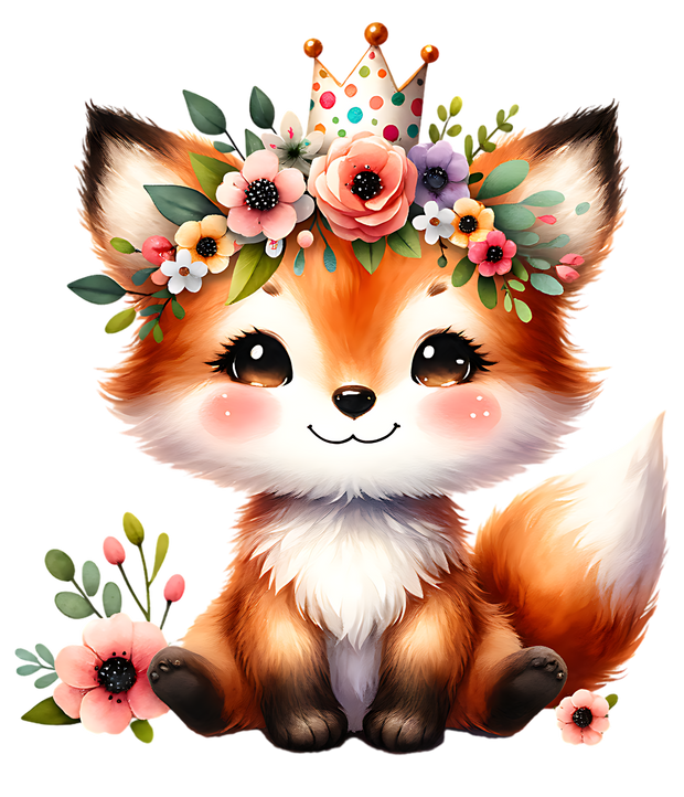 BABY FOX WITH PARTY HAT CLIPART DTF (direct-to-film) Transfer