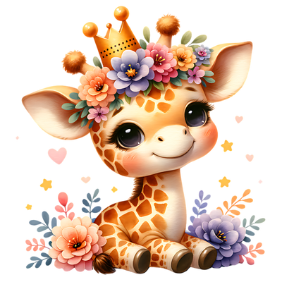 BABY GIRAFFE IN PARTY HAT CLIPART DTF (direct-to-film) Transfer