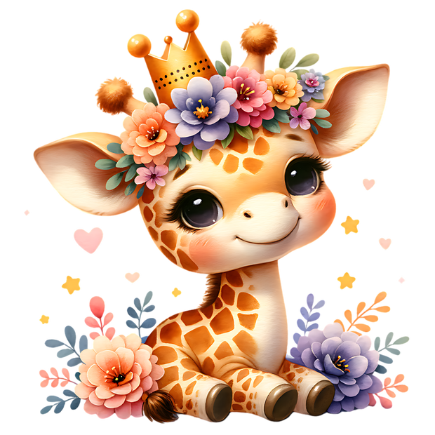 BABY GIRAFFE IN PARTY HAT CLIPART DTF (direct-to-film) Transfer