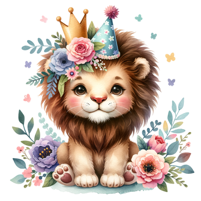 BABY LION IN PARTY HAT CLIPART DTF (direct-to-film) Transfer