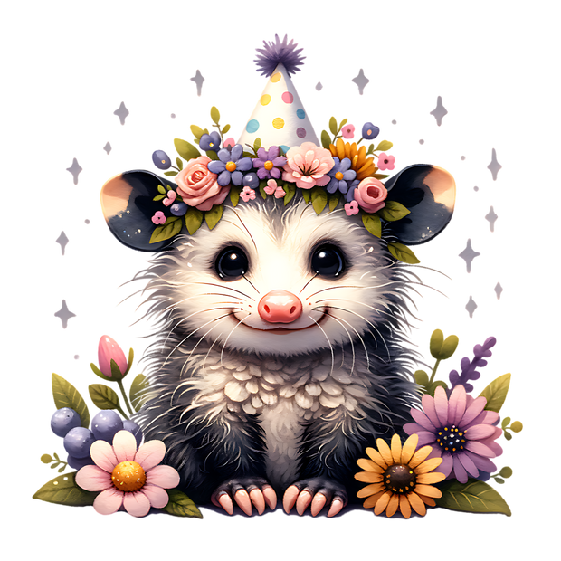 BABY OPOSSUM IN PARTY HAT CLIPART DTF (direct-to-film) Transfer