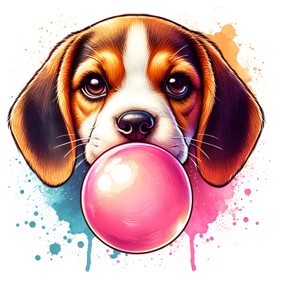 BEAGLE BLOWING A BUBBLE DTF (direct-to-film) Transfer