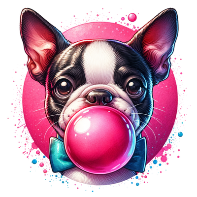 BOSTON TERRIER BLOWING A BUBBLE DTF (direct-to-film) Transfer
