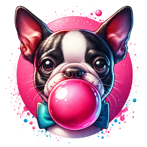 BOSTON TERRIER BLOWING A BUBBLE DTF (direct-to-film) Transfer