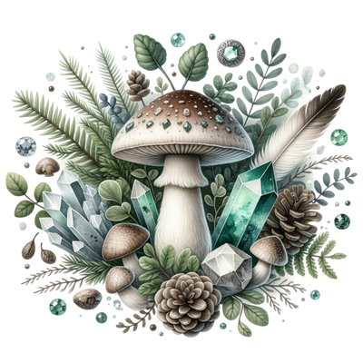 BROWN MUSHROOM CLIPART WITH EMERALD DTF (direct-to-film) Transfer