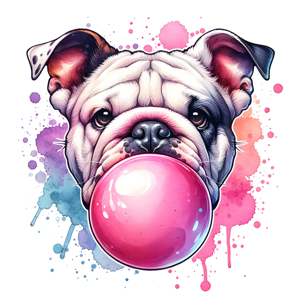 BULL DOG BLOWING A BUBBLE DTF (direct-to-film) Transfer