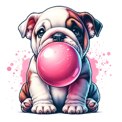 BULL DOG PUPPY BLOWING A BUBBLE DTF (direct-to-film) Transfer