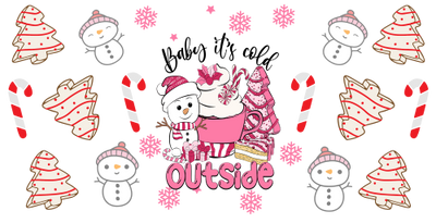 Baby It_s Cold outside tree candy snowman pink christmas 16oz UV DTF Libby Cup Wrap