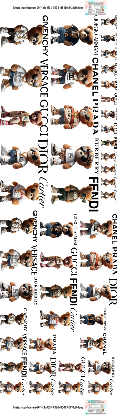 Designer Bears Youth 72" DTF Ready to Ship Gang Sheet