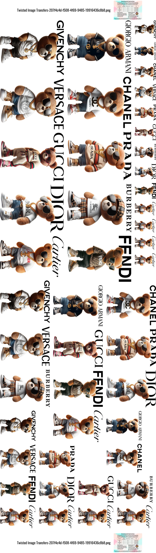 Designer Bears Youth 72" DTF Ready to Ship Gang Sheet