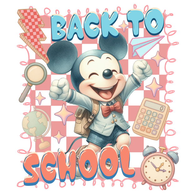 Back to School Mickey in Shorts DTF (direct-to-film) Transfer