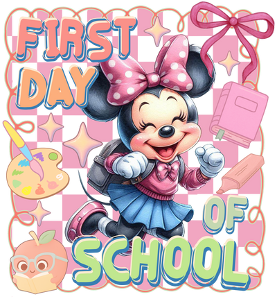 Back to School Minnie & Apple DTF (direct-to-film) Transfer