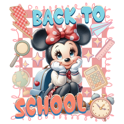 Back to School Minnie in Red Skirt DTF (direct-to-film) Transfer
