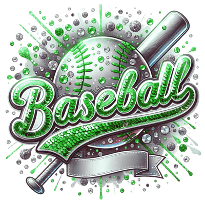Baseball Blank Sequins & Colordrip Green DTF (direct-to-film) Transfer