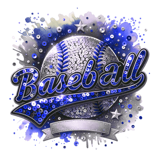 Baseball Blue Sequins & Colordrip DTF (direct-to-film) Transfer