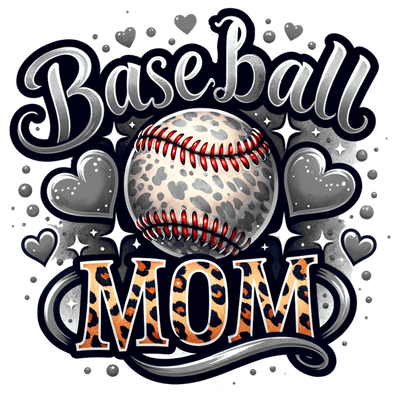 Baseball Cheetah Mom 8 Gray Hearts DTF (direct-to-film) Transfer