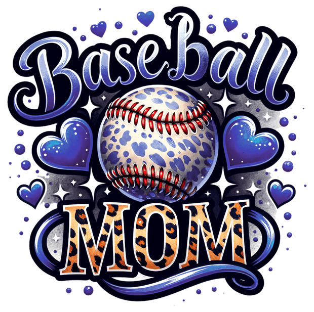 Baseball Cheetah Mom 8 Navy Blue DTF (direct-to-film) Transfer