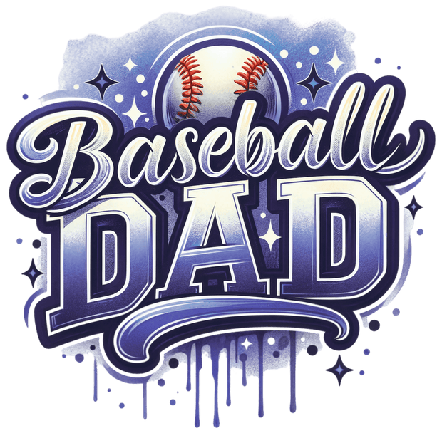 Baseball Dad Colordrip Stars & Navy Blue DTF (direct-to-film) Transfer