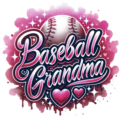 Baseball Grandma 2 Hearts Colordrip Maroon DTF (direct-to-film) Transfer