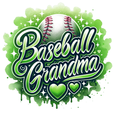 Baseball Grandma 2 Hearts Green DTF (direct-to-film) Transfer