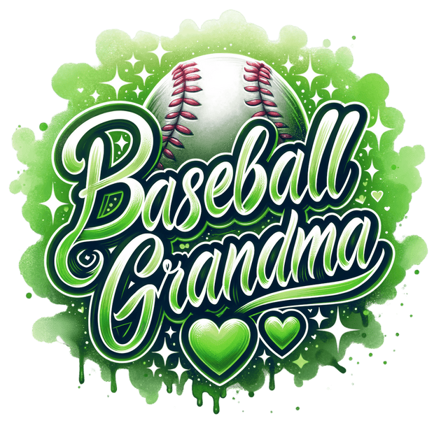 Baseball Grandma 2 Hearts Green DTF (direct-to-film) Transfer