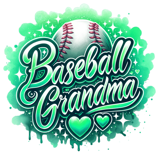 Baseball Grandma Colordrip Mint & Hearts DTF (direct-to-film) Transfer