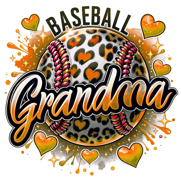 Baseball Grandma Colordrip Orange DTF (direct-to-film) Transfer
