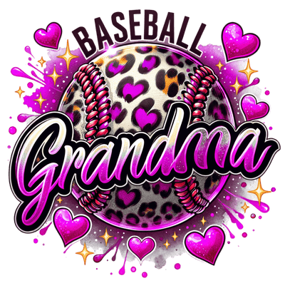 Baseball Grandma Colordrip Pink Hearts DTF (direct-to-film) Transfer