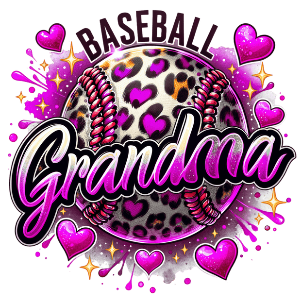 Baseball Grandma Colordrip Pink Hearts DTF (direct-to-film) Transfer