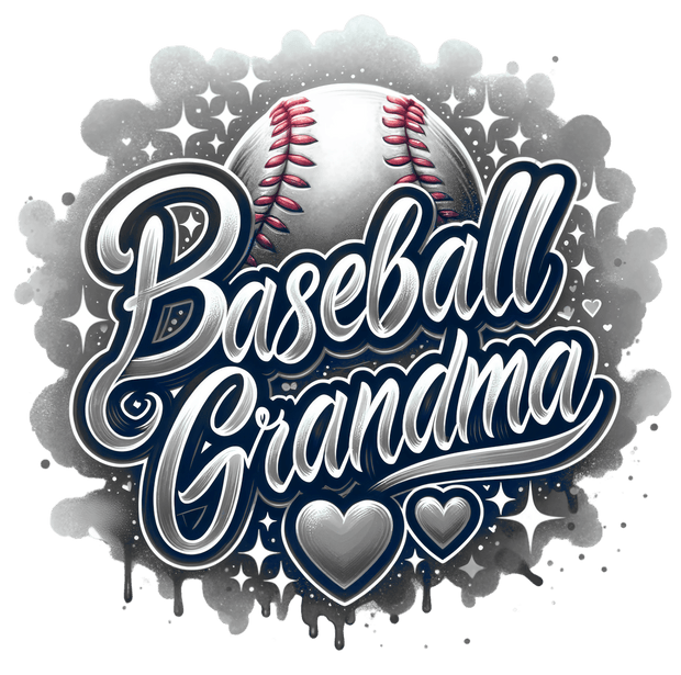 Baseball Grandma Hearts & Colordrip Gray DTF (direct-to-film) Transfer