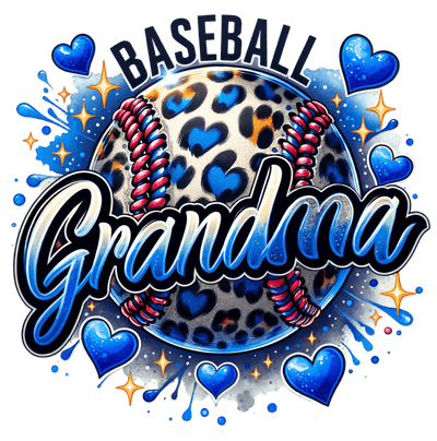 Baseball Grandma Hearts of Blue DTF (direct-to-film) Transfer