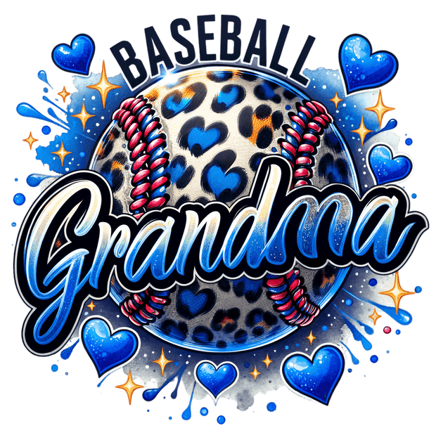 Baseball Grandma Hearts of Blue DTF (direct-to-film) Transfer